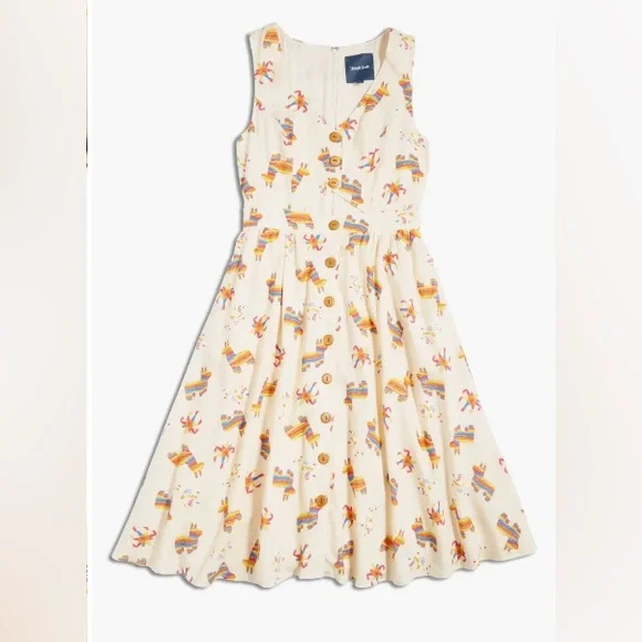 Modcloth Keeping On Cutout Pinata Print Dress A-Line Llama Rainbow Cream Size 1X - Picture 2 of 11
